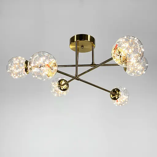 Латунная LED люстра на 6 прозрачных плафонов со встроенными светодиодами Line.F K 26/6 AB - фото 1