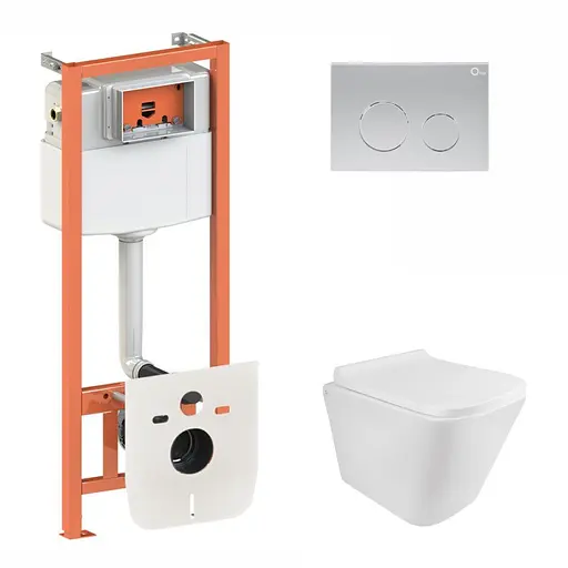 Набор Qtap инсталляция 3 в 1 Nest QT0133M425 с панелью смыва круглой QT0111M11111SAT + унитаз с сиденьем Tern QT1733052ERW, Белый - фото 1