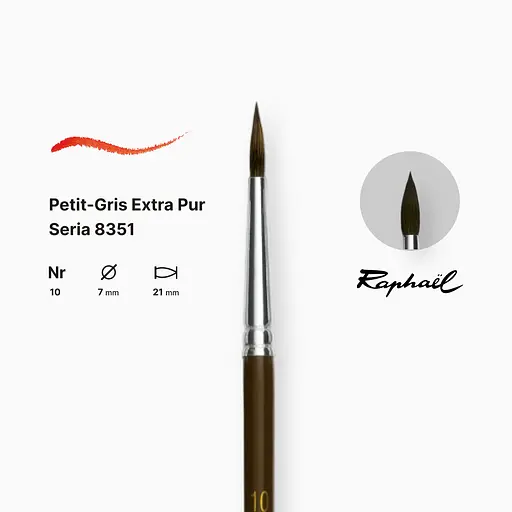 Кисть синтетика круглая (имитация белки) Raphael Petit Gris №10, длинная ручка - фото 2