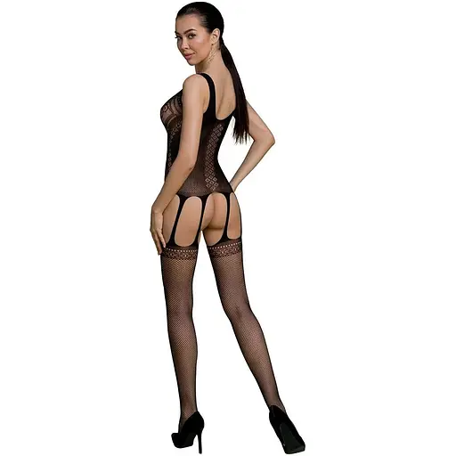 Бодістокінг Passion ECO BS007 Black, з доступом, силуетний малюнок, імітація підв’язок - фото 2