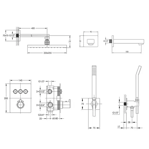Душевая система скрытого монтажа Imprese Smart Click ZMK101901231, термостат с 3 функциями, Черный матовый - фото 2