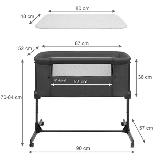 Приставная кроватка Kidwell Snuzzy Dark Grey - фото 7