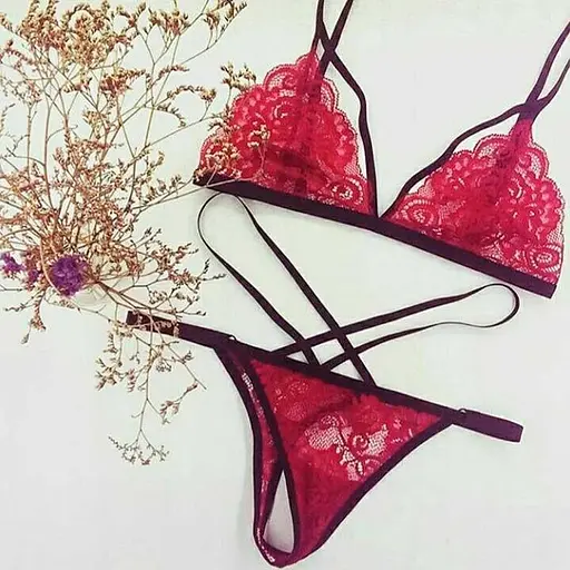 Відвертий комплект з мережива для романтичних вечорів S/M Червоний K0955-1 - фото 3