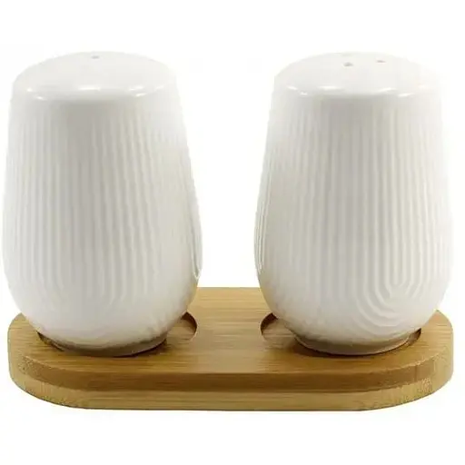 Набір для спецій Interos порцеляновий на дерев'яній підставці PJ03448