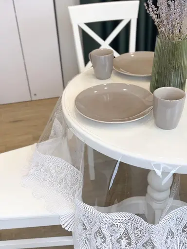 Силіконова скатертина з білим мереживом Рішельє 15 см 310х190 см - фото 9