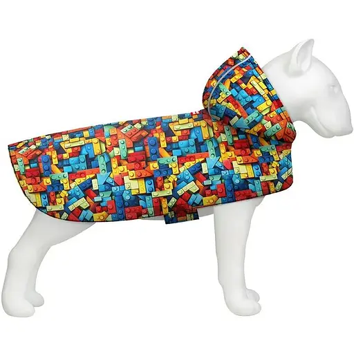 Дощовик-накидка з капюшоном для собак Waudog Clothes, малюнок "Блоки",L, А 48-52 см, B 60-70 см, С 42-52 см