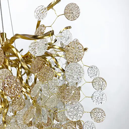 Люстра в золотистому корпусі з пластинами з комбінованого скла Line.F MD 9046 GD - фото 2