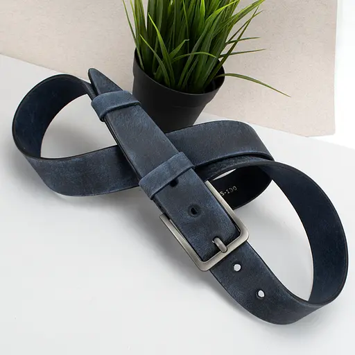 Ремінь чоловічий шкіряний JK-4052 (130 см) під джинси синій потертий - фото 2