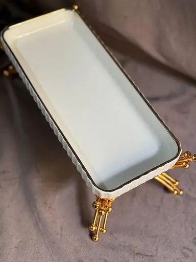 Керамическое блюдо 1566G для сервировки с декоративной подставкой 25х10 см - фото 2