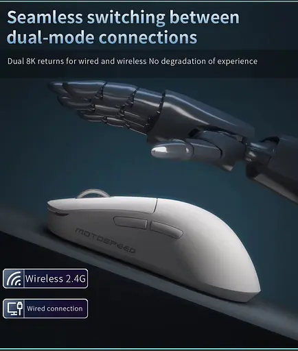 Беспроводная игровая мышь Darmoshark X6 MAX Dual-Mode 2.4G/USB-C PAW3950 Белая - фото 6