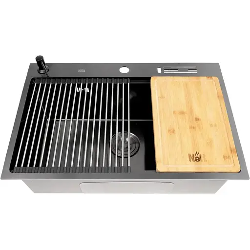 Черная мойка для кухни Nett NB-7048 из нержавейки с PVD покрытием многофункциональная - фото 7