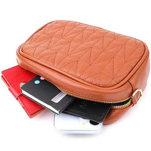 Стеганая сумка для женщин Vintage из натуральной кожи 20х14х7 см sum0027544 - фото 9