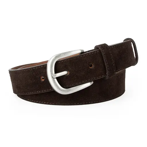 Ремень женский замшевый PS-3499 коричневый с серебристой пряжкой (115 см) - фото 1
