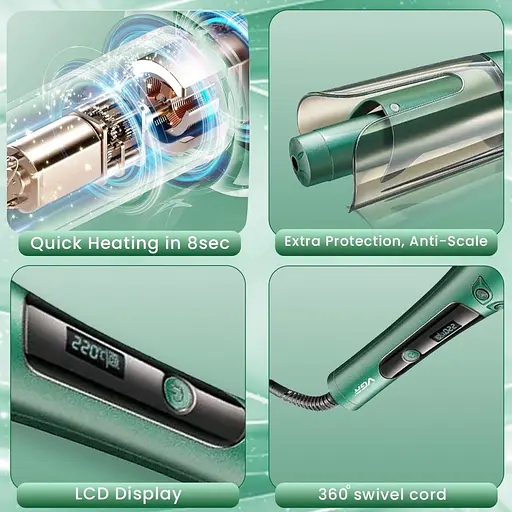 Плойка для автоматической завивки волос VGR V-583 с LED-дисплеем 3 режима Зеленый 35 Вт - фото 8