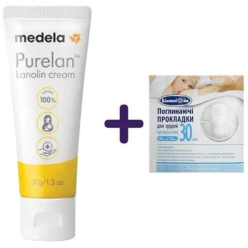 Набор: крем для сосков Medela Purelan 2.0 37 г + лактационные прокладки для груди Білосніжка 30 шт. - фото 1