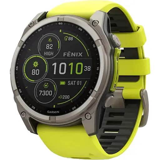 Спортивний годинник Garmin Fenix 8 51mm Solar Sapphire Titanium w. Amp Yellow/Graphite Silicone Band (010-02907-20/21)