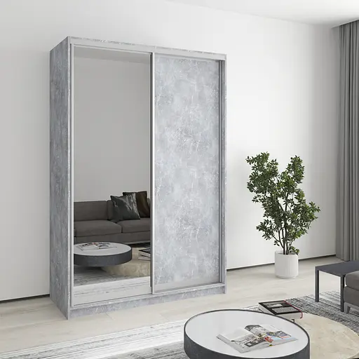 Шафа-купе дводверна MebelStar Стандарт AL ДСП/Дзеркало 140x45x210 см Бетон (MBS-2391)