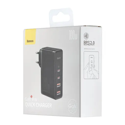 Сетевое зарядное устройство для Baseus GaN2 Pro Quick Charger 2C + 2U 100W EU Черный - фото 2