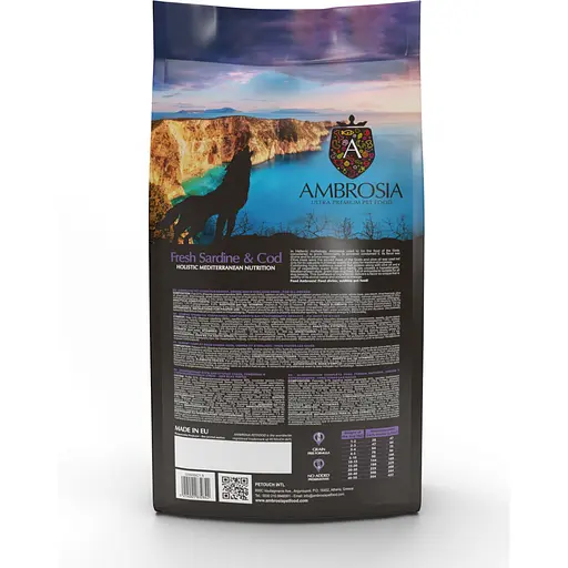 Сухой корм Ambrosia Mediterranean для пожилых, кастрированных собак всех пород с контролем веса с сардиной и треской 100 г - фото 3