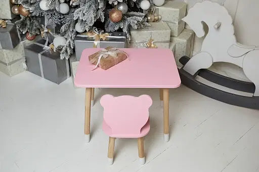 Дитячий прямокутний столик (Рожевий) та стільчик Ведмедик (Рожевий) - фото 6