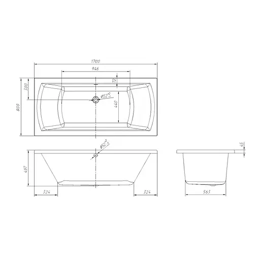 Ванна акриловая Volle Teo 170x80 TS-1780500 - фото 3