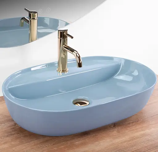 Умивальник Rea Aura 61 blue shiny накладний REA-U6618, Синий - фото 5