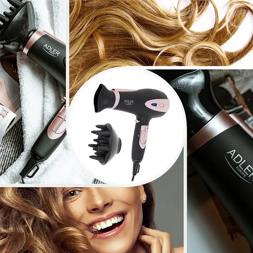 Фен Adler AD 2248 black 2200Вт/ 2 швидкості/ хол.обдув/ темп.режимів-3/ іонізація/ насадки - 2 шт. - фото 9