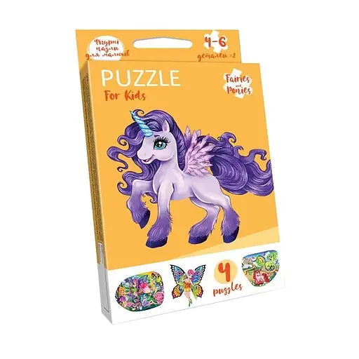 Дитячі пазли "Puzzle For Kids Єдиноріг фіолетовий" Danko Toys PFK-11, 4 картинки - фото 1