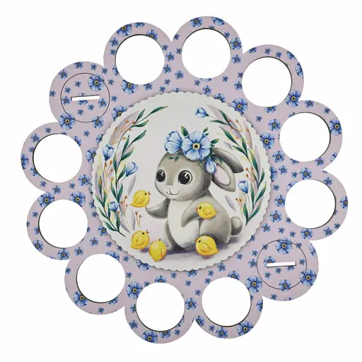 Великодня підставка для писанок бузкова з зайчиком і курочкою на 12 яєць - фото 2