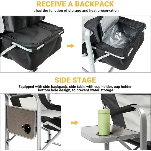 Складаний стілець KingCamp Director Chair Black/Medium Grey (2248.65.52) [146481] - фото 8