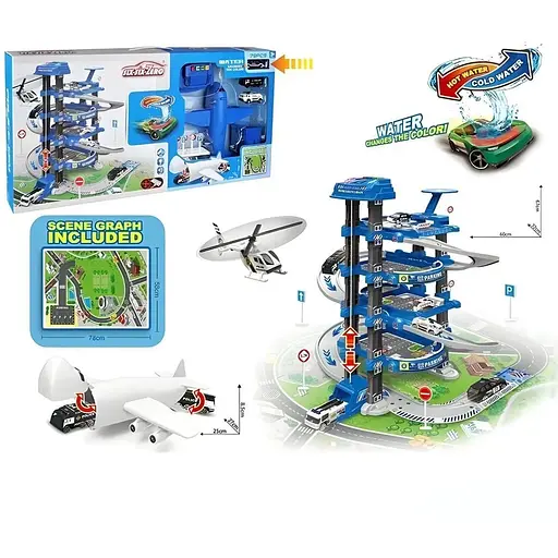 Гараж 660 А-300, 5 поверхів, 2 машинки, 1 машинка змінює колір, літак, автоматичний підіймач, світло, звук, аксесуари, в коробці - фото 3