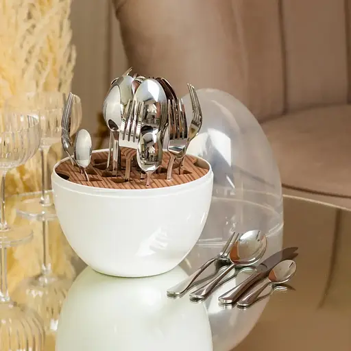 Набор столовых приборов TS Kitchen Белый на 6 персон из нержавеющей стали серебристый 24 штуки в яйце - фото 5