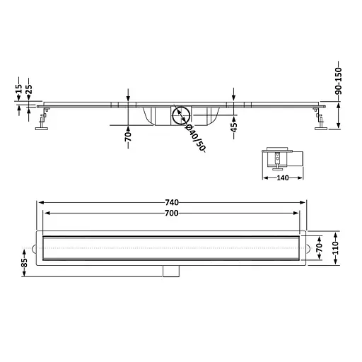 Душовий канал Qtap Scorpio Tile700 з нержавіючої сталі під плитку поворотний сифон/сухий затвор - фото 2