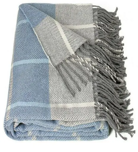 Плед бавовняний Vladi Валенсія Гаррі 200х220 білий-дим-блакитний - фото 1