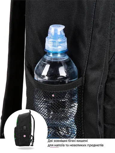 ﻿Молодежный рюкзак черный с usb портом мужской SkyName для города (80-48 B) - фото 7