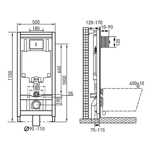 Комплект инсталляция 4 в 1 Volle Master Neo 201010 + унитаз Roca Gap Clean Rim A34H47C000 с сидением Soft Close, Белый - фото 2
