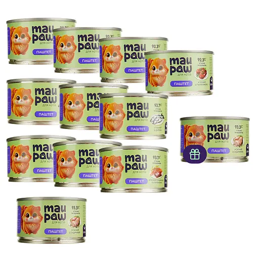 Набор влажного корма для взрослых кошек MAU PAW 1.2 кг (11 шт. + 1 шт. подарок х 100 г)