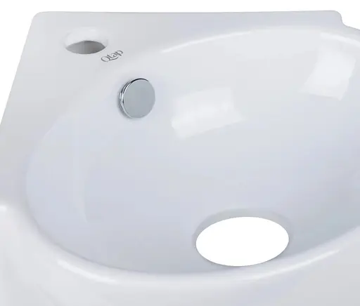 Комплект Qtap Leo N: Раковина подвесная угловая овальная 380x360x130 мм WHITE + Донный клапан PU02O (QT11115010WN47331) - фото 3