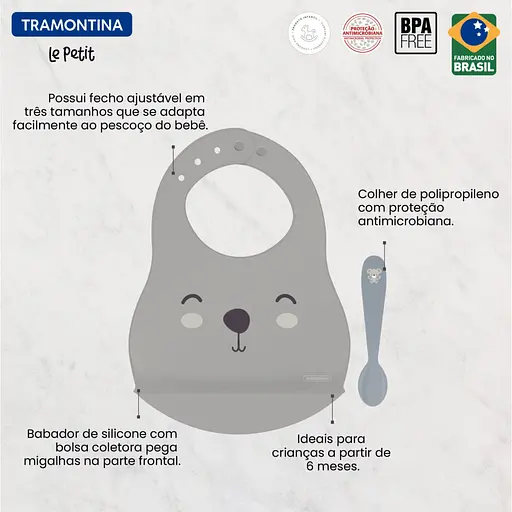 Набор детской посуды TramontinaBaby Le Petit слюнявчик и серая ложка (23797/604) - фото 3
