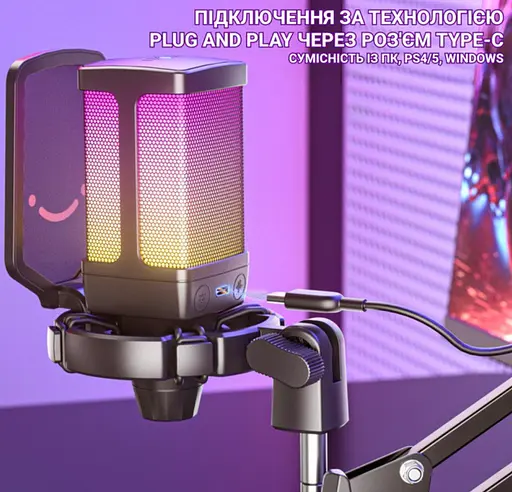 Мікрофон з пантографом конденсаторний Fifine Q-6T-B RGB USB Black - фото 9