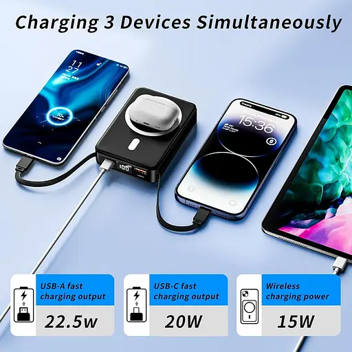 Бездротовий зарядний банк CROWATTS Mag-safe Power Bank ємністю 10000 мАг, PD 22,5 Вт з USB-C - фото 6