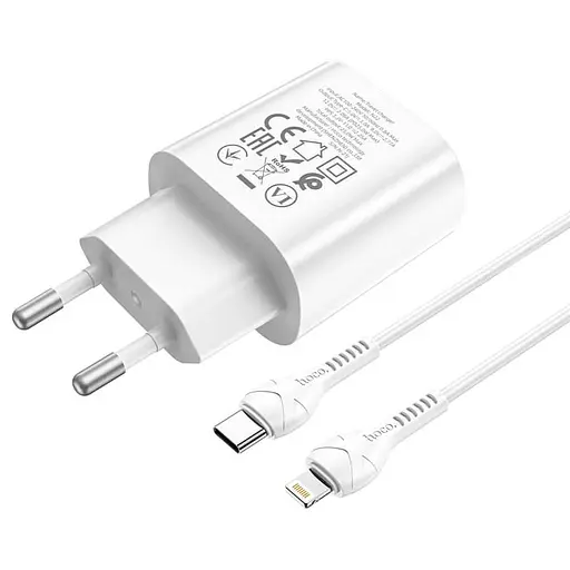 Набор блок и кабель Hoco Type-C to Lightning Jetta N22 25 W белый 6931474760074 - фото 8