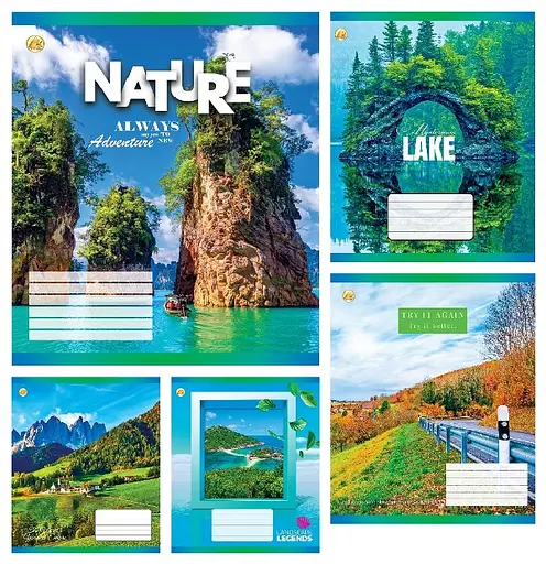 Зошити учнівські 36 аркушів клітинка Тверда Природа, 20 шт. в упаковці