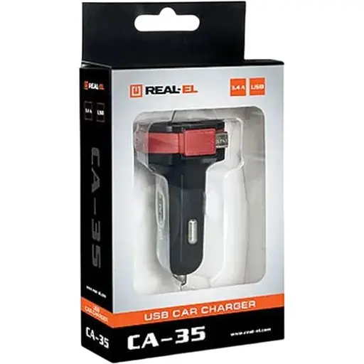 Автомобільний зарядний пристрій Real-El CA-35 (3USBx3.4A) Black/Orange + кабель microUSB - фото 7