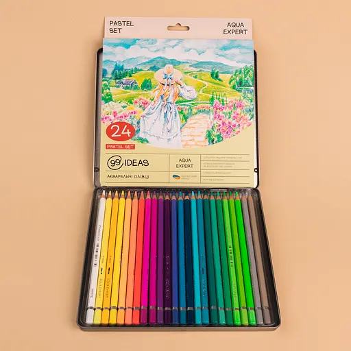 Набір олівців акварельних 99IDEAS "Aqua Expert" 24 кольори, Pastel Set, металева коробка, 99AE-24PAST - фото 4