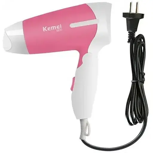Фен для сушки волос Kemei KM-6830 дорожный складная ручка ионизация белый/розовый 1300 Вт - фото 1