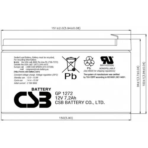 Акумулятор CSB GP1272 AGM 12V 7,2Ah - фото 4