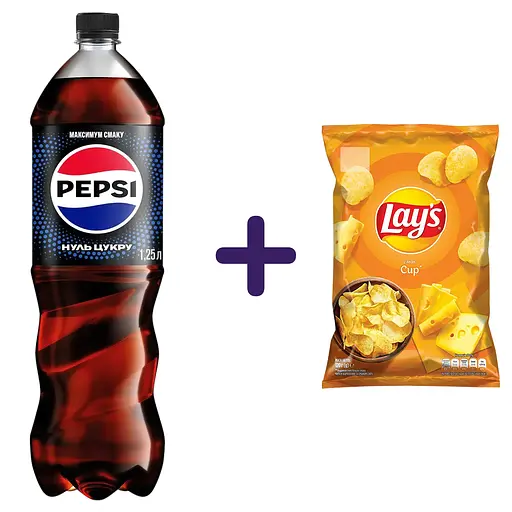 Набор: Pepsi безалкогольный сильногазированный на ароматизаторах ноль сахара 1.25 л + чипсы Lay's со вкусом сыра 120 г 