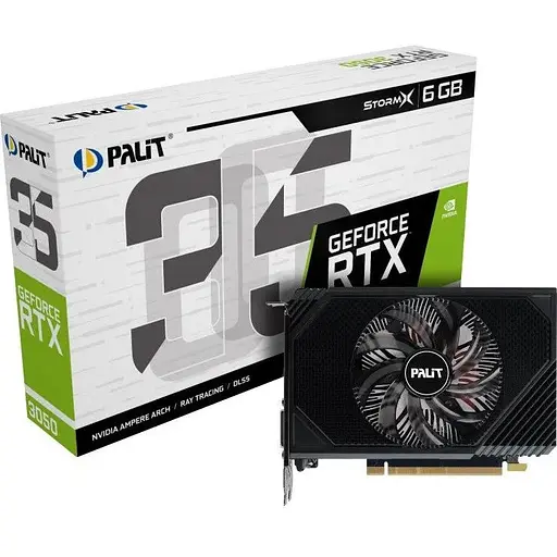 Відеокарта GeForce RTX 3050, Palit, StormX, 6Gb GDDR6, 96-bit, DVI/HDMI/DP, 1470/14000 MHz (NE63050018JE-1072F) - фото 1