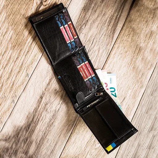 Портмоне мужское кожаное Peterson 304UP черное с гербом в коробке - фото 8